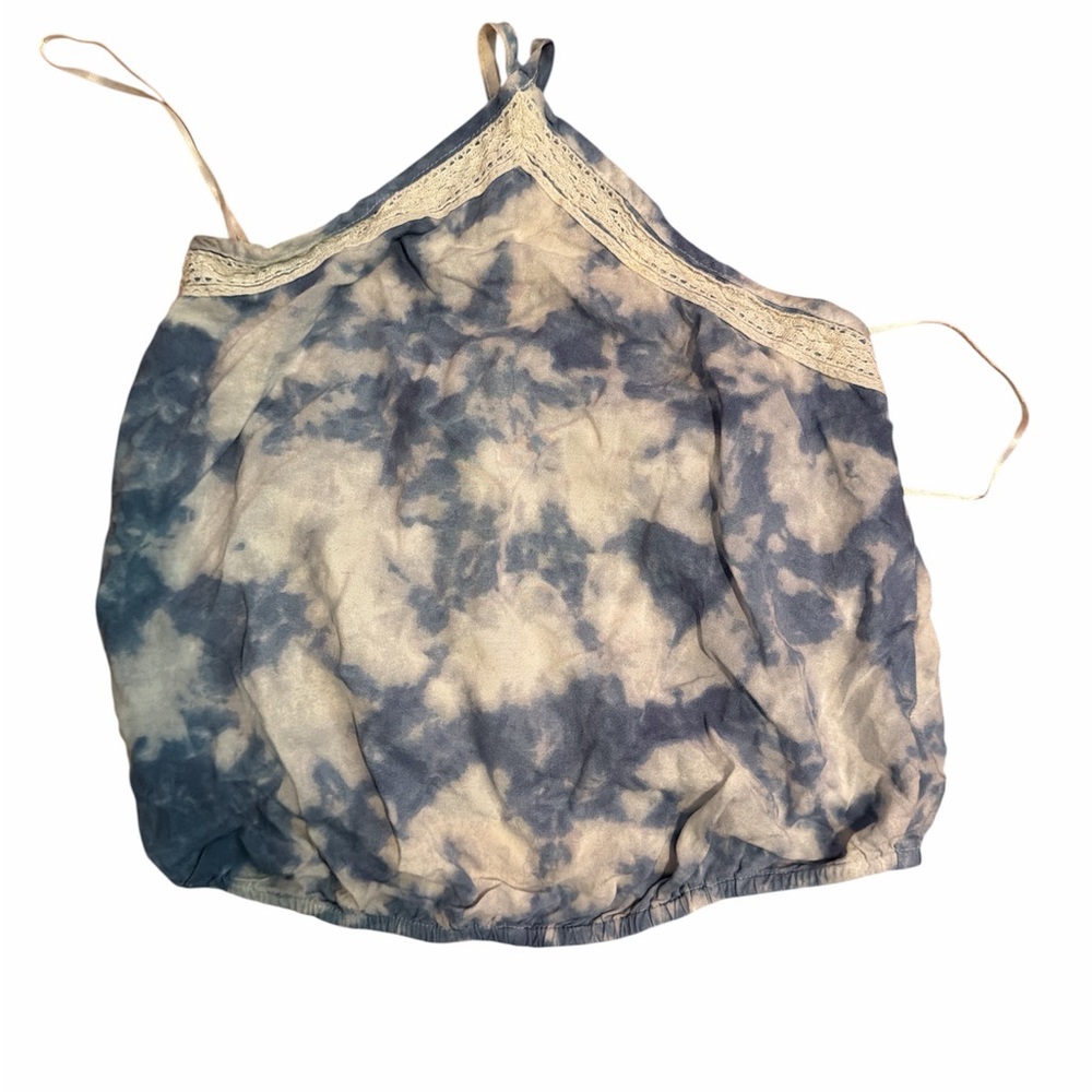 Blue and White Tie-Dye Halter Top